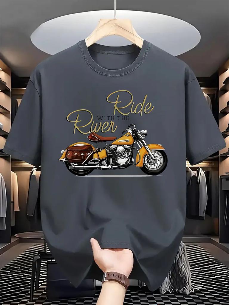 Vintage Motorcycle Ride With The River Print On Premium 100 Cotton Unisexs T Shirt Perfect for Summer Biker Style