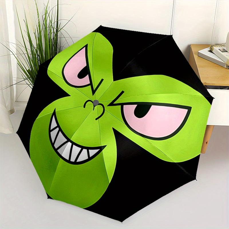 1pc Green Monster FaceAutomatic Folding Umbrella, Portable & Foldable Design with 8 Ribs, Casual Outdoor Accessory yy250804258