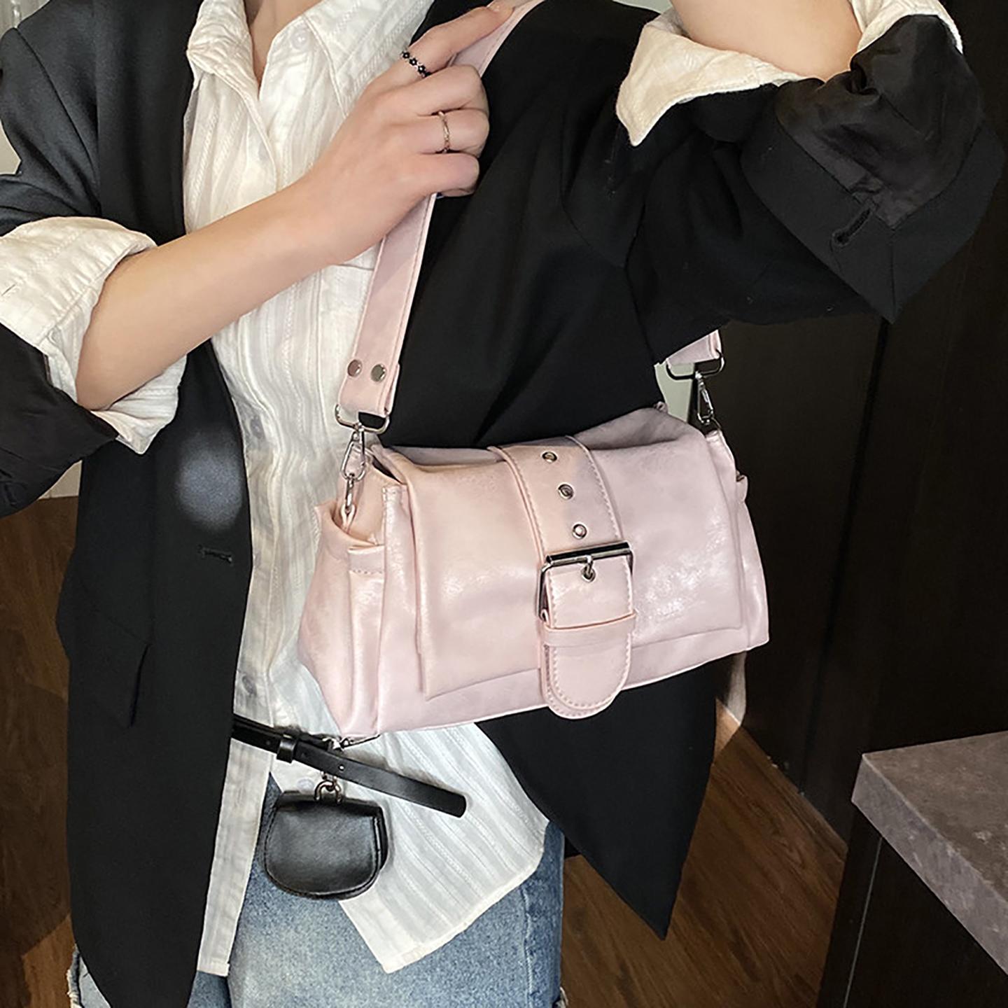 

Fashi Women s Soft PU Single Underarm Bag Shoulder Bags Wide Shoulder Strap Square Handbags Retro Versatile Crossbody Bags (20cm<Max Length<30cm) розовый