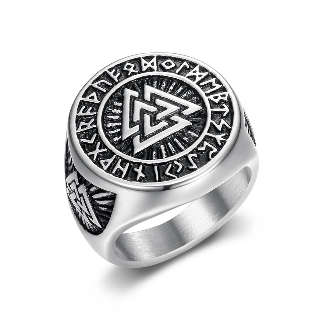 Vintage Style Men's Celtic Knot Ring Viking Norse Triangle Symbol Valknut Ring