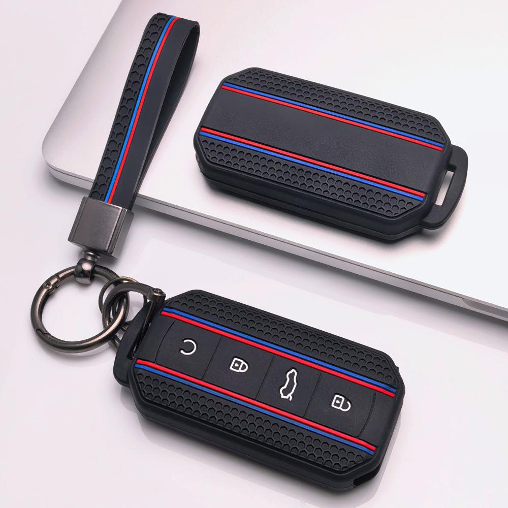 Key Shell Cover for Chery Omoda C7 Jaecoo J7 J5 with Keychain Non Slip Ergonomic Soft Key Shell for 4 Button Chery Smart Car Remote Key