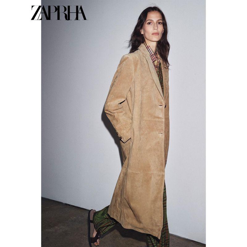 Zaprha 2025 Autumn New Fashion Temperament All-Match Suede Leather Lapel Long Sleeve Coat Outerwear 2969063