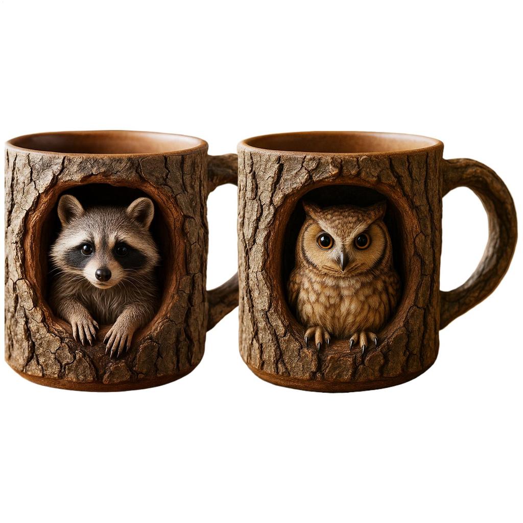 Owl Raccoon Tree Hole Mug Coffee Cup 11 Oz Tree Hole Animal Novelty Coffee Mug Reusable Drink Cups Fun Animal Resin Mug