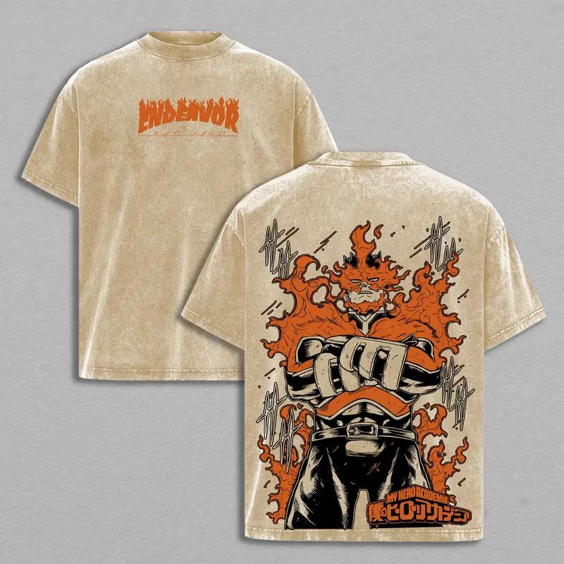 

Enji Todoroki Endeavour Print Tee Anime My Hero Academia Clothing Men Women Retro Washed T-shirts Cotton Tshirt Harajuku T Shirt XXL коричневий