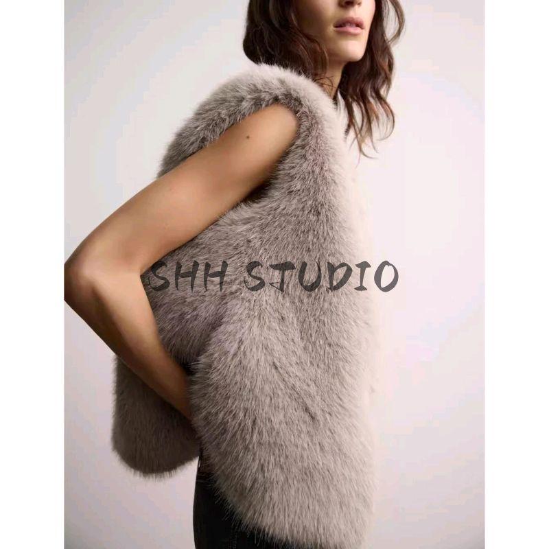 Fall New Women's Clothing French Artificial Fur Effect Sleeveless O-neck Short Vest Tops 4369242