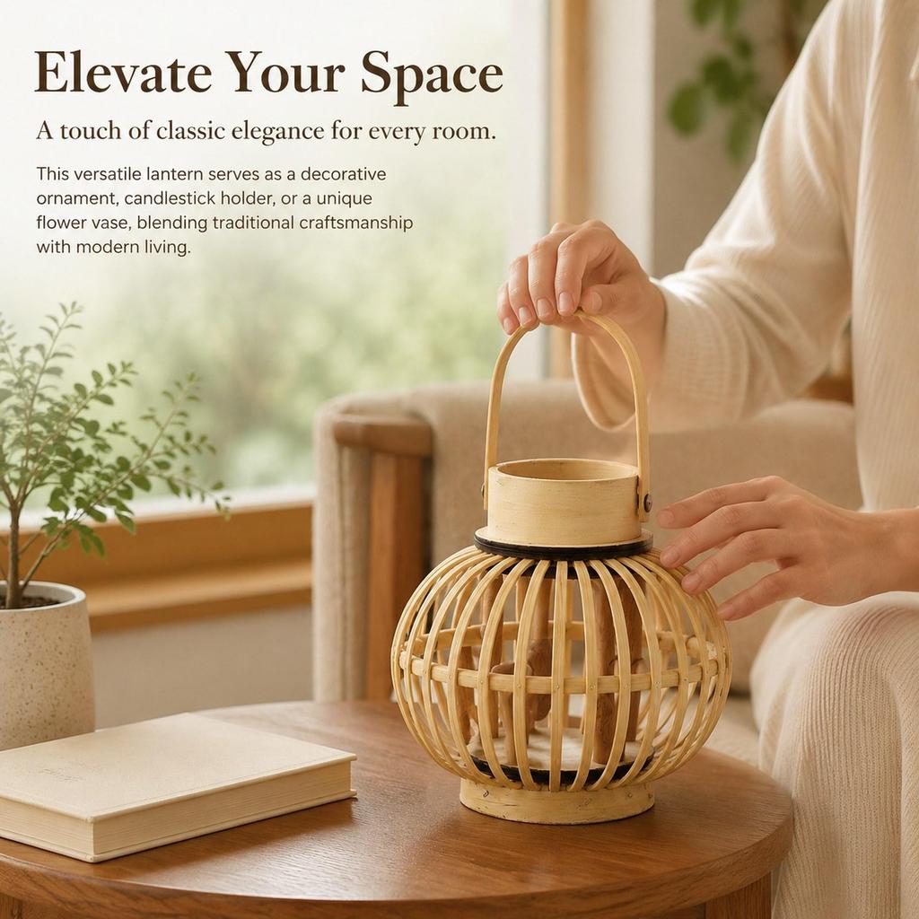Stylish Woven Bamboo Candle Holder Lantern Rustic Decor for Living Room Table Mantel Farmhouse Home Decorations