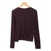 Women's Slimming Semi-High Neck Wool Base Layer T-Shirt - Long Sleeve, Spliced, Versatile Design for Autumn/Winter.