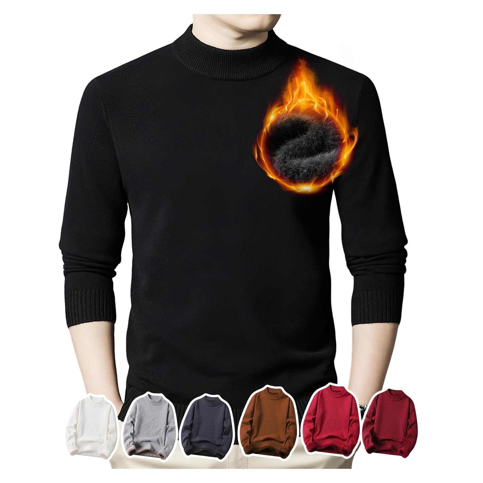 MayCherry Knit Turtleneck and Mock Neck Warm Even in 5A Antibacterial and Quick Cold High Crew Long Business Solid Thick Ribbed Winter Men s Sweater,