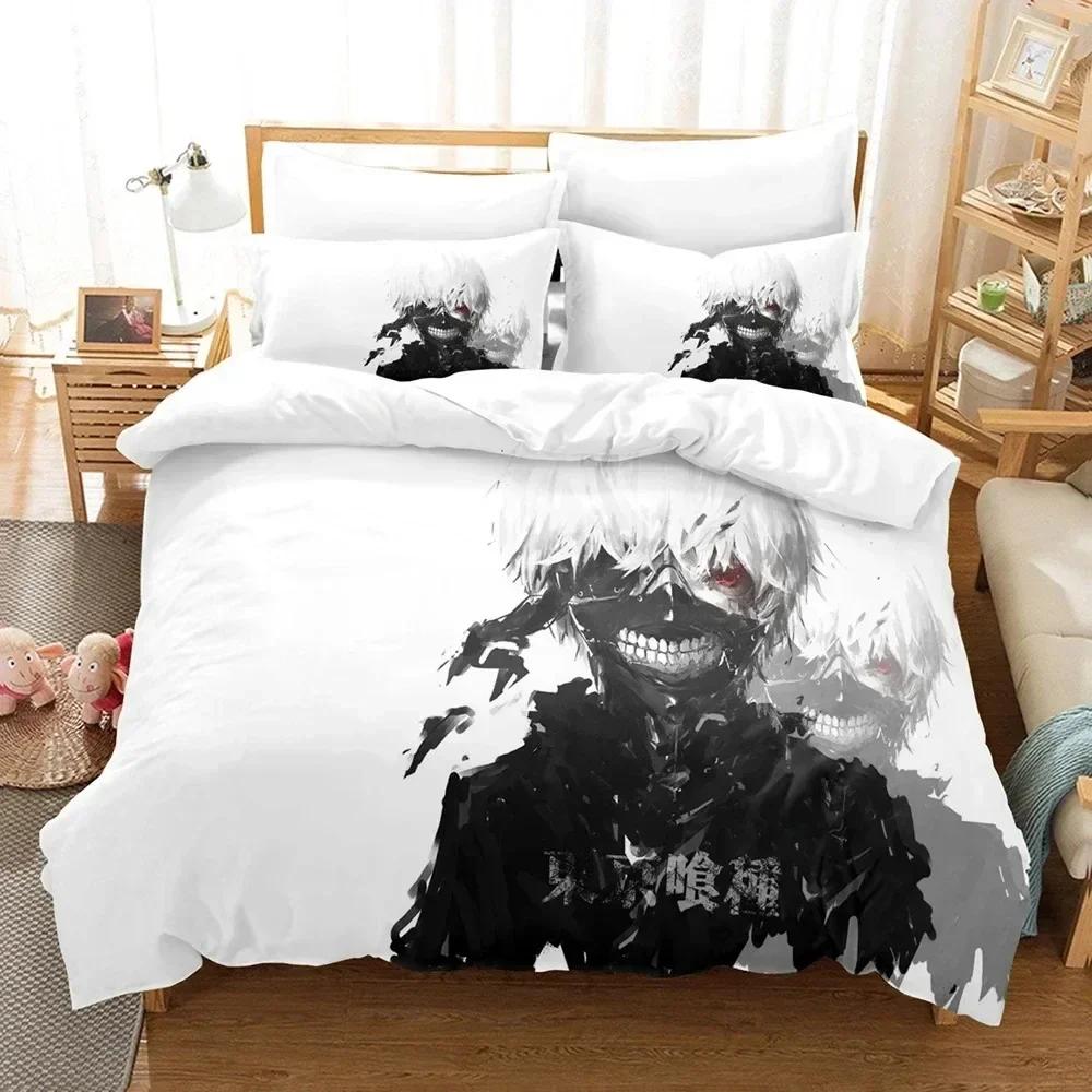 Top 3D Anime Tokyo Ghoul Bedding Set Double King Soft Children Bedroom Down Coat Set Animation Tokyo Ghoul Customizable Style