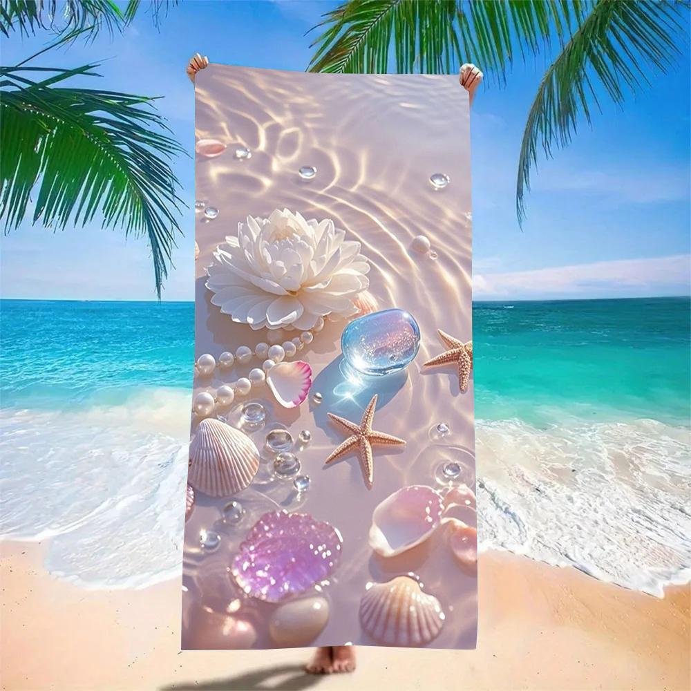Microfiber Quick Dry Beach Towel - Seashell Pearl Water Pattern, Soft Lightweight Sandless Travel Blanket for Swimming, Gym, Spa