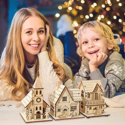 Christmas Decorations, Glowing Cabins, Snow House Christmas Tree Decoration Gifts, Window Ornaments
