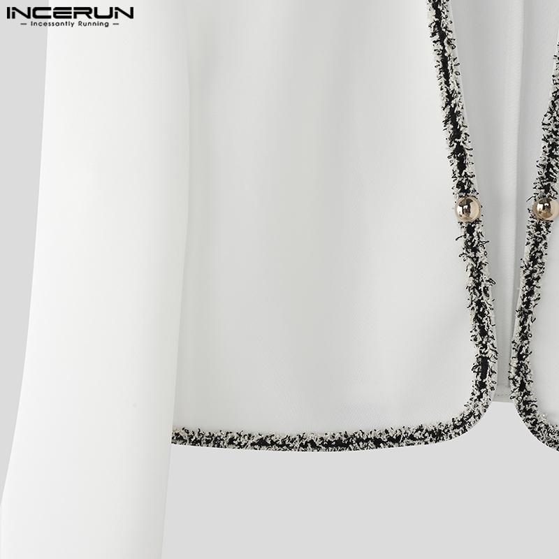 INCERUN Men Long Sleeve Open Front Stitching Short Crop Tops Shirts