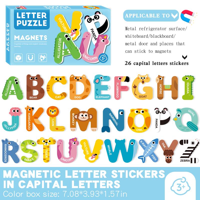 Kids Letters Numbers Animal Vehicle Refrigerator Sticker Magnetic Cognitive Matching Puzzle Educational Toys For Children