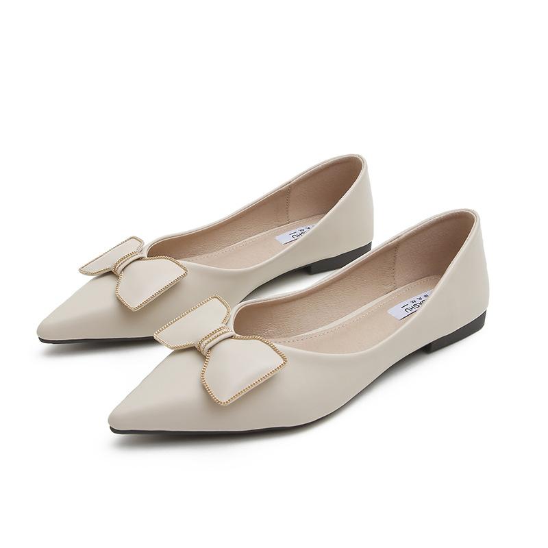 Fashion elegant bow-knot ballets shoes female office work loafers women flats 2025 pointed toe soft bottom spring single shoes woman