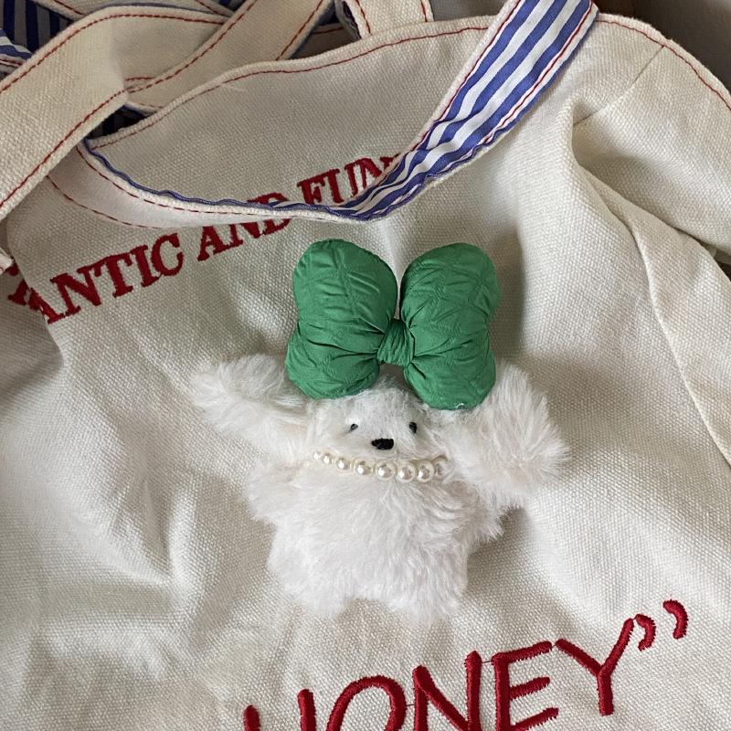 

Корейский мультяшный плюшевый кролик жемчужное ожерелье сумка кулон, сладкий бант кролик кукла брелок About 12cm