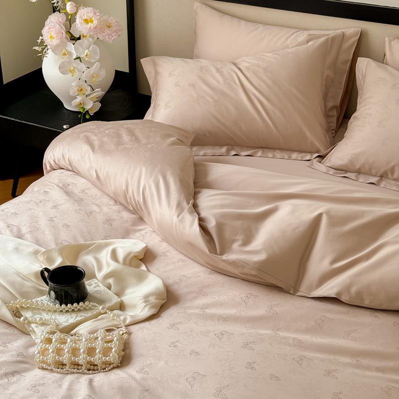 Class A Maternal Infant Grade High-End Long-Staple Cotton Cotton Jacquard 4-Pcs Set Pure Cotton Bed Sheet Quilt Cover Light Luxury Bedding 4