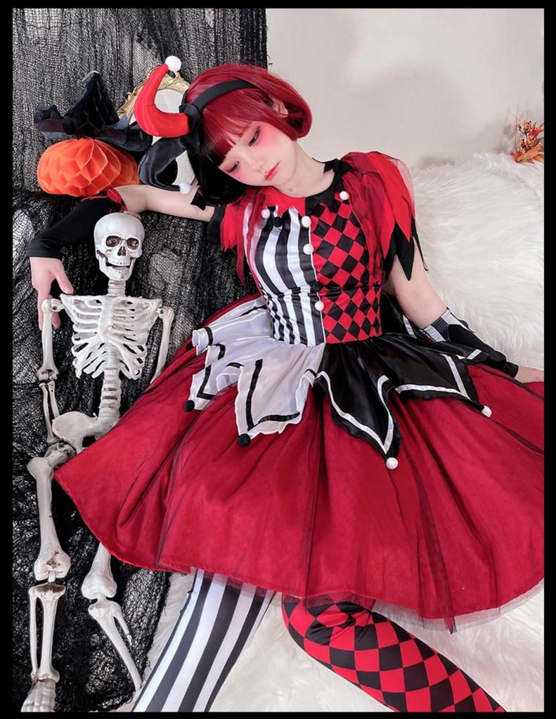 JUNDOMECY Clown Cosplay Magician Costume for Adult Cute and Funny Clown Plus Red and Black Clown Costume for School Cultural and Stage Performances