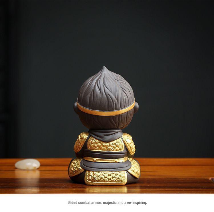 Zisha Ceramic Sun Wukong Tea Pet - Great Sage Monkey With Tea Set, Home Decoration, Auspicious Clouds, Attracting Wealth.