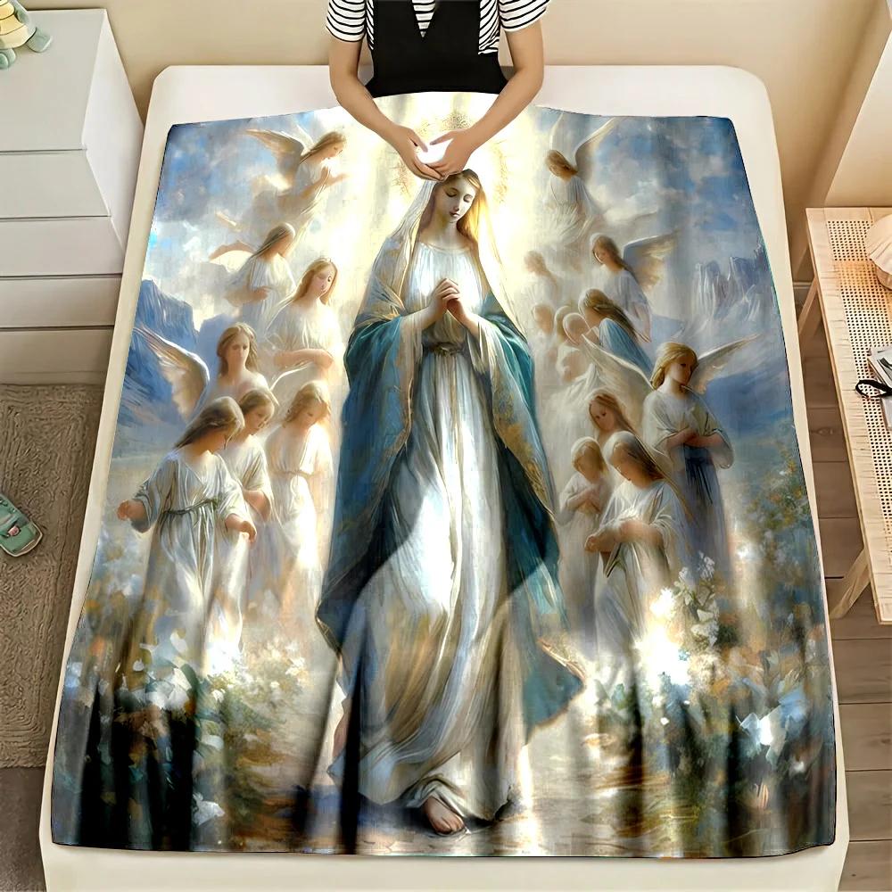 3D Warm Virgin Mary Pray Blanket,Soft Throw Blanket for Home Bedroom Bed Sofa Picnic Travel Office Rest Cover Blanket Kid‘s Gift