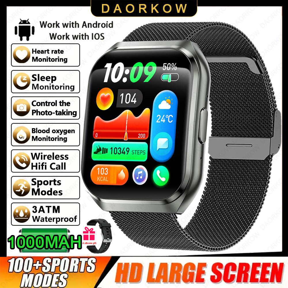 New Smart Watch Man 1000mAh Long Standby Outdoor Smartwatch Men IP68 Waterproof Heart Rate Sport BT Call Big Battery Smart Watch