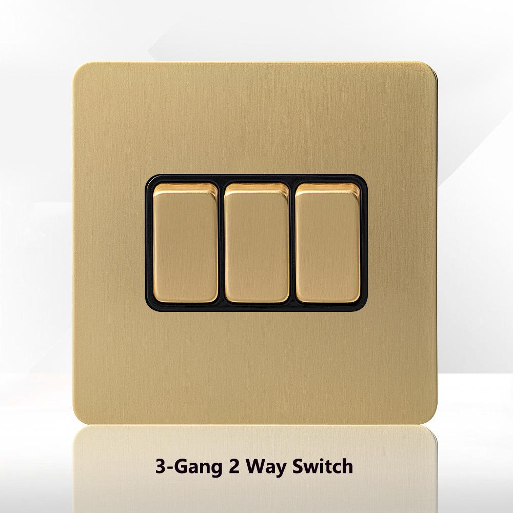 LangYeao Stainless Steel Wall Switch Socket UK Standard,1/2/3/4 Gang 1/2 Way Toggle Light Switch EU Sockets for Homes Hotels