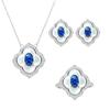 Light Luxury Design Four-Leaf Clover Fritillary Pendant Necklace High Carbon Diamond Ring Blue Spinel Stud Earrings Temperament Colorful Treasure Set