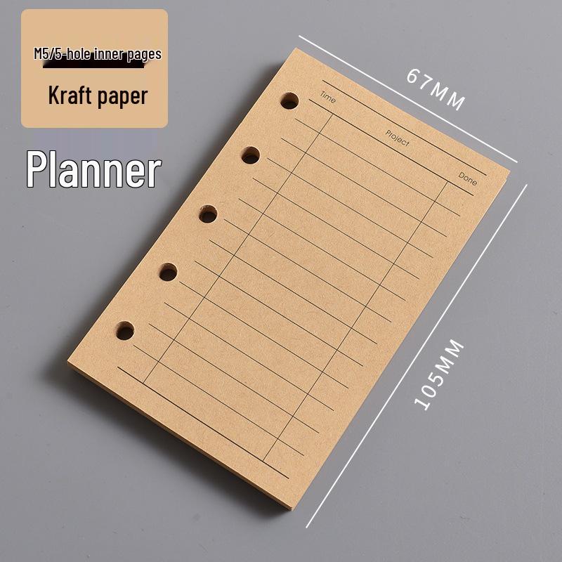 In-Stock A8 M5 Planner Refillable Loose-Leaf Inner Pages: Grid, Blank, Vertical Line, Weekly Plan, One Page Per Day, Punch-In Style.