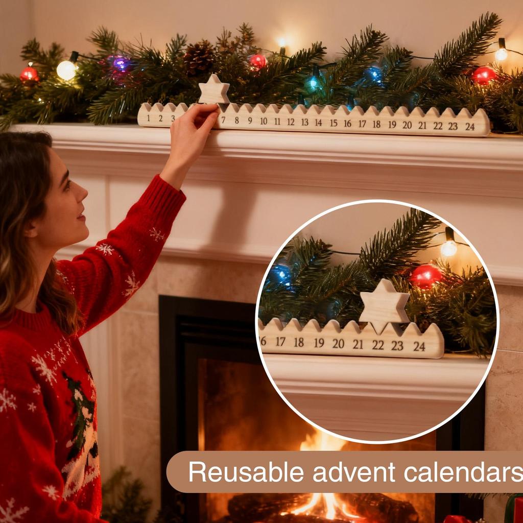 Hölzerner Weihnachts-Countdown-Kalender mit Sternen Adventskalender aus künstlichem Holz für Zuhause Familie Weihnachtsgeschenk Weihnachtsdeko
