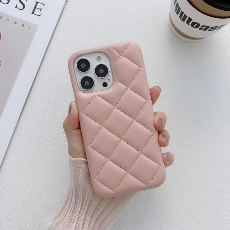 Luxus einfarbige Leder Rauten Auf und Ab Nicht Randlos Handyhülle Für iPhone 16 Pro Max 14 11 12 13 15 Pro Max Bumper Hülle
