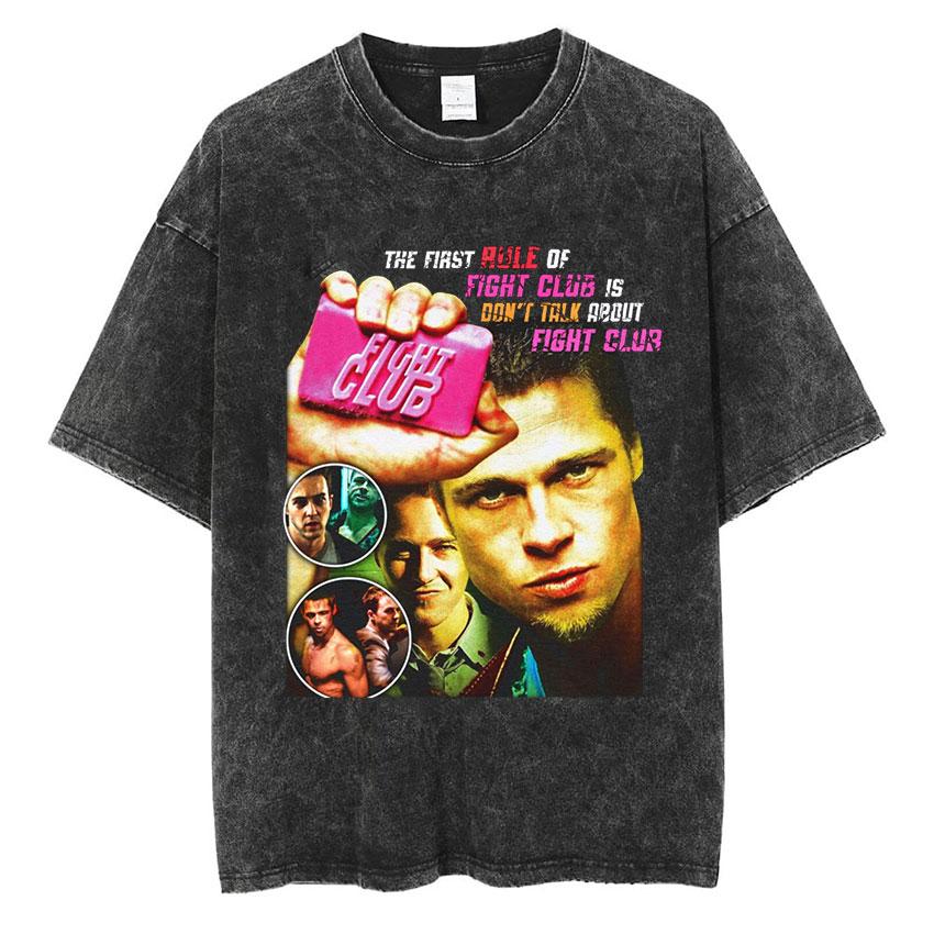 Vintage Washed Tyler Durden Fight Club Graphic T Shirt Mens High Quality Oversized Cotton Tshirts Yk Gothic Clothing Tshirt
