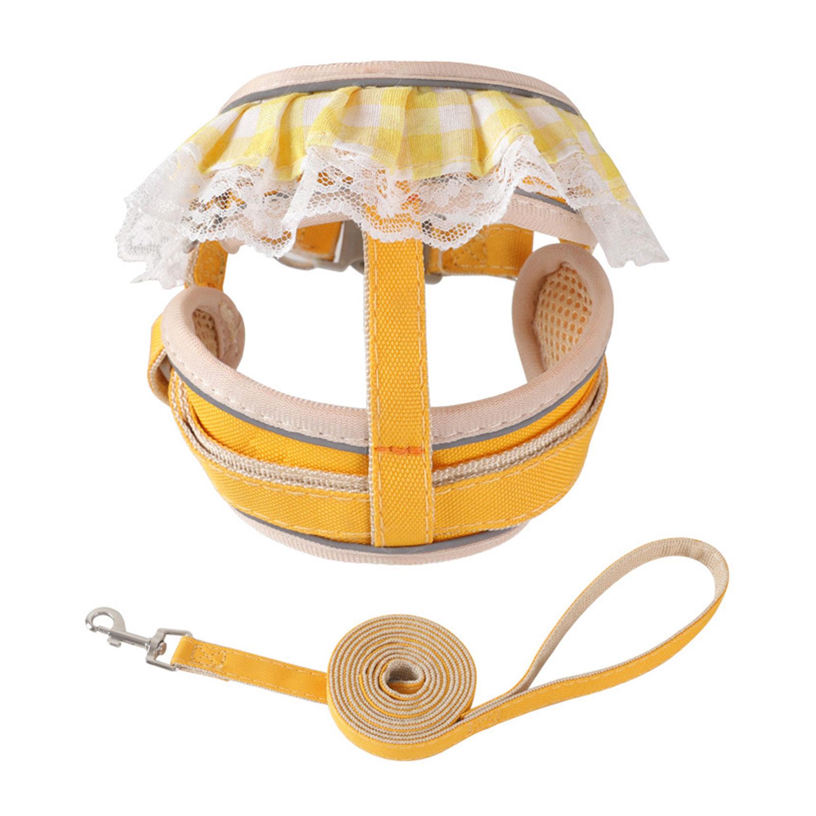 Cat Harness and Leash Set Escape Proof Small Animal Leash and Collar Easy Control Multicolor Collar & Leash Set Lace S жёлтый