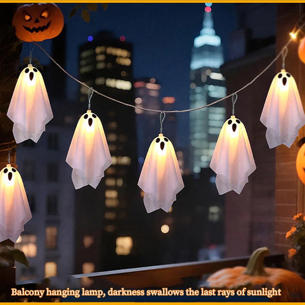10 Stück Halloween Geister Lichterkette mit 8 Lichtmodi Gruselige Geister Lichterkette für Party Spukhaus Kamin Veranda