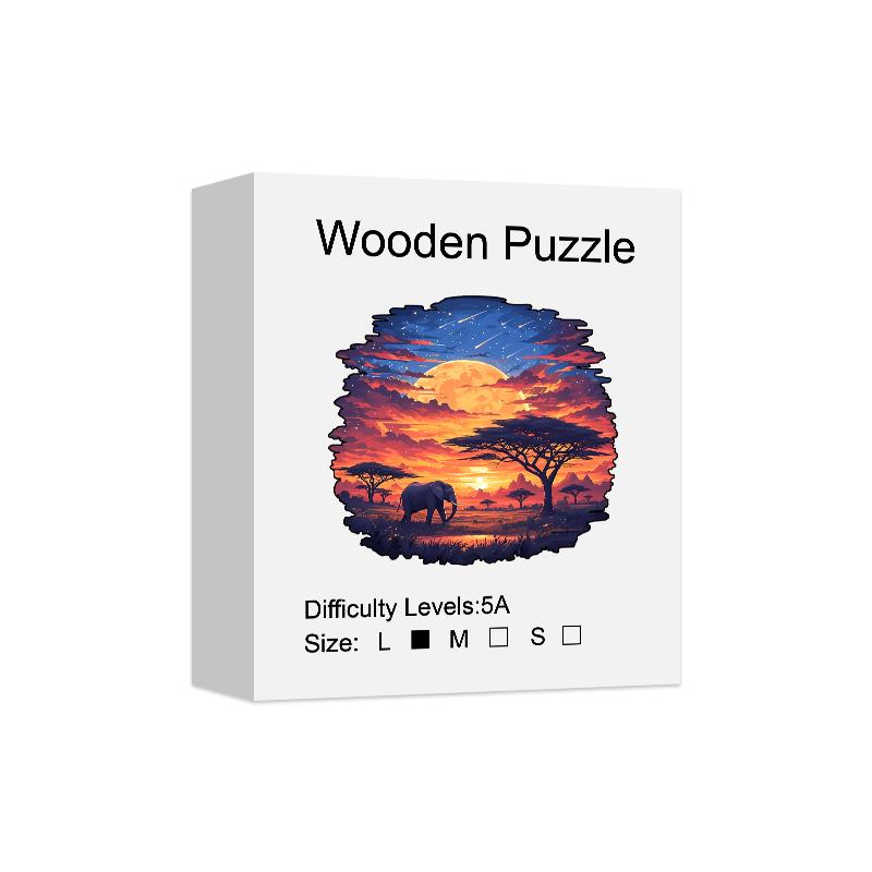 Sunset scenery on the grassland Wooden Puzzle, High Difficulty Toys Puzzle, Concentration Training For Adults