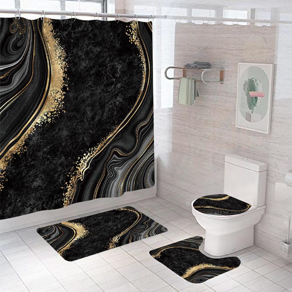 Bathroom Shower Curtain Four-piece Digital Printing Marble Waterproof Shower Curtain Toilet Partition Curtain Bath Mat