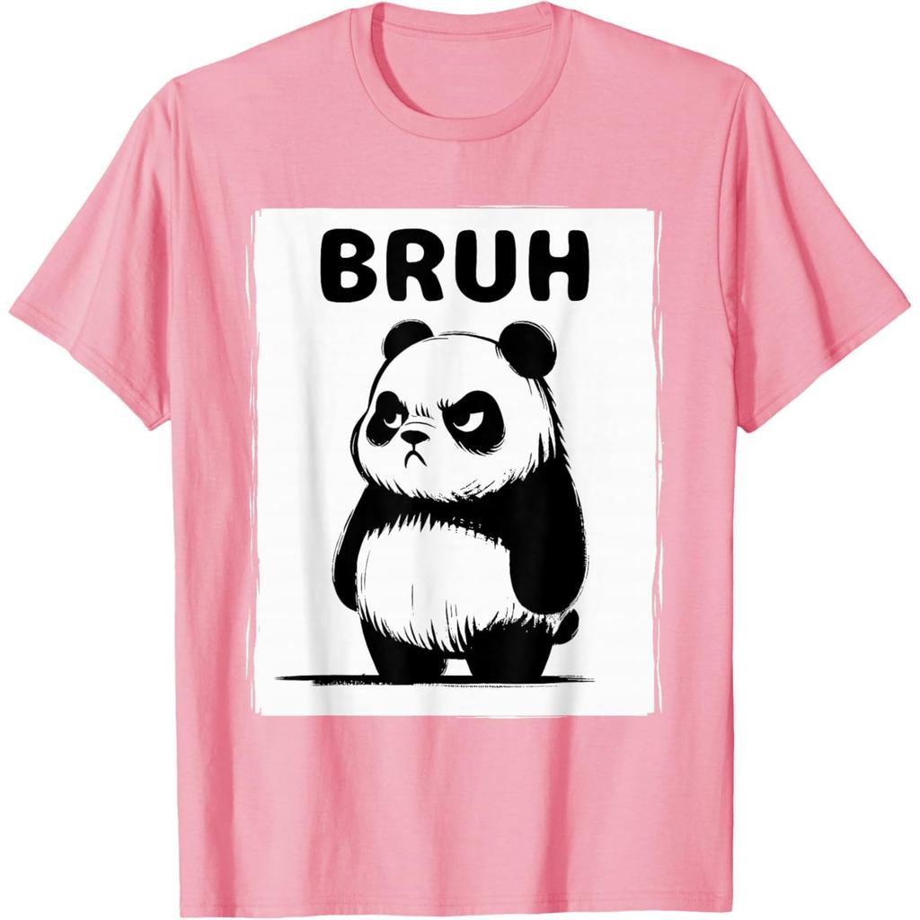 Bruh Grumpy Panda Graphic Print Short Sleeve Cotton Casual TShirt for Unisex Women