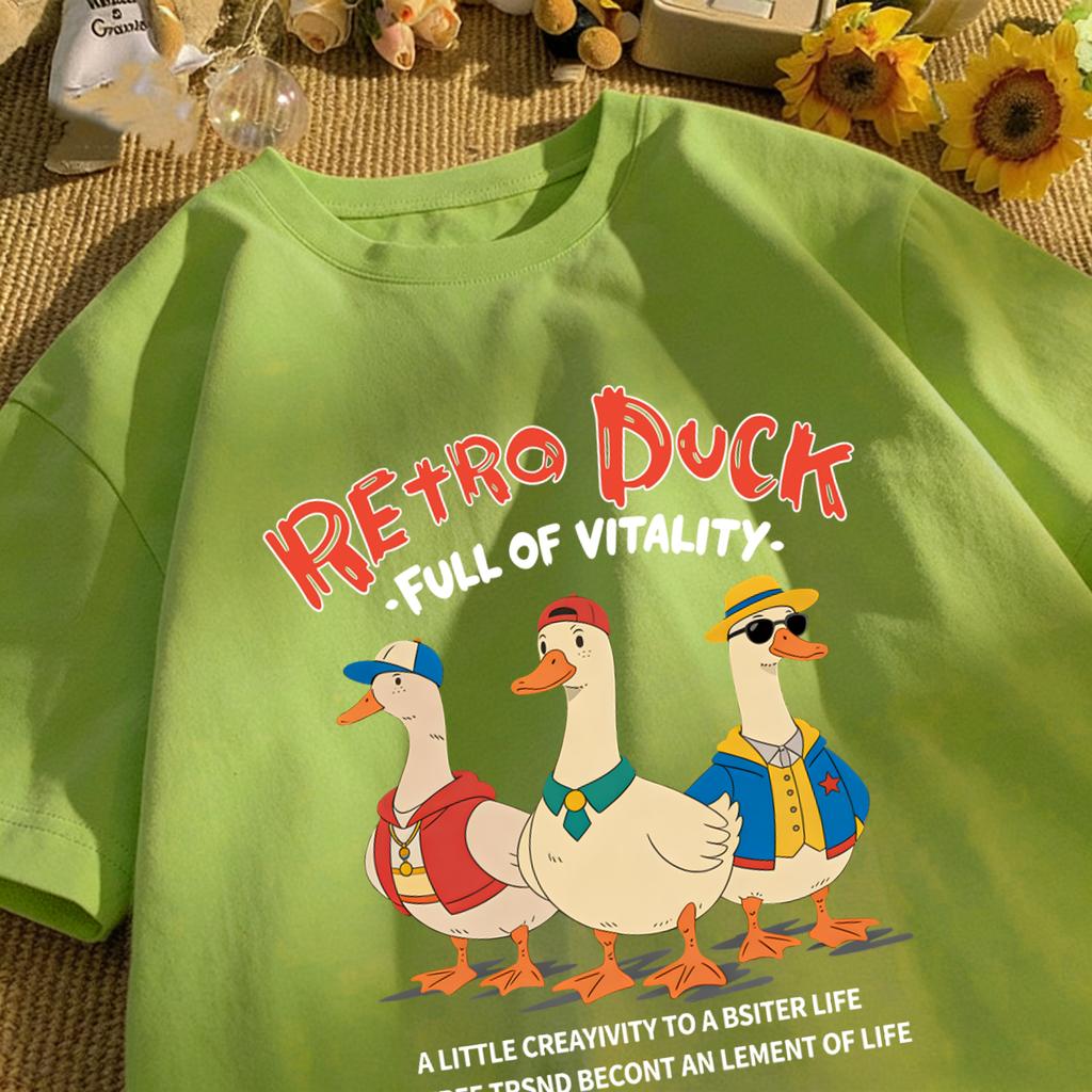 Retro Duck Full Of Vitality Unisexs T-Shirt Casual Fashion O-Neck Tee Summer Loose Basics Top Cotton Unisex Soft Vintage Clothing