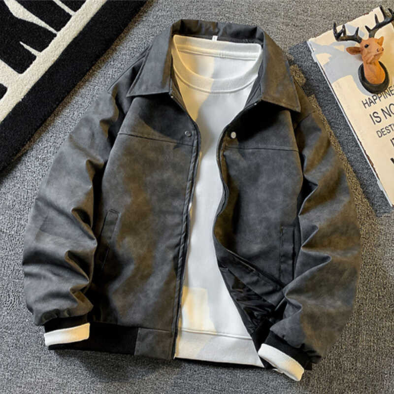 American retro Maillard jacket men's spring new trendy brand loose and versatile locomotive suede jacket