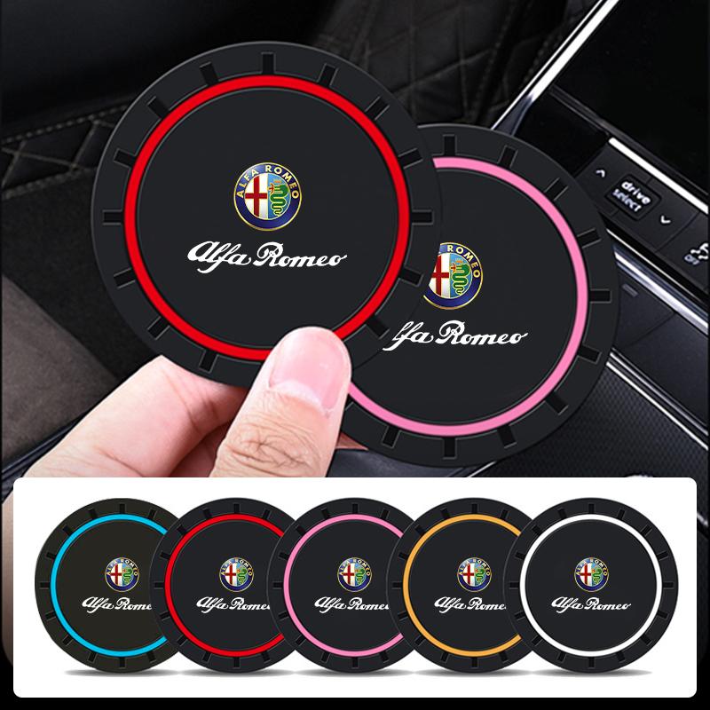 2PCS Car Coasters Water Cup Slots Non-Slip Mat Waterproof Cup Pad For Alfa Romeo Giulietta GT 159 147 156 Brera Giulia Stelvio