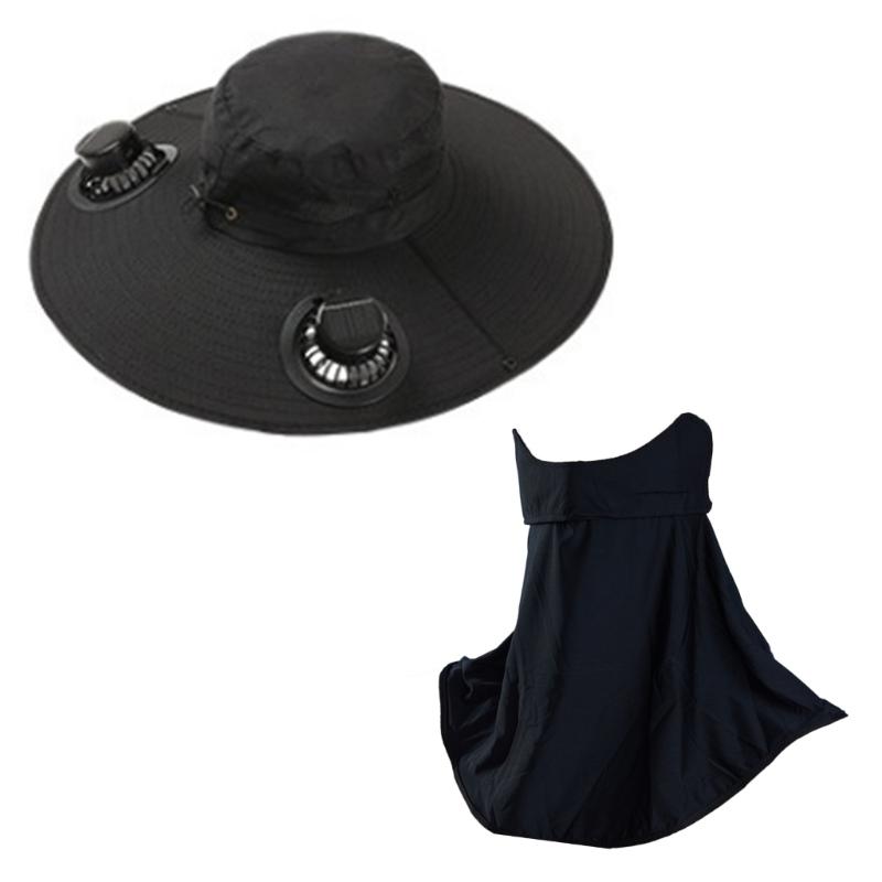 

Breathable Solar Ventilation Hat with Removable Fan Sun Protective Neck Cover Suitable for Hot Weather Outdoor Activity чорний