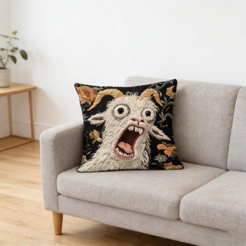 Funny Screaming Goat Throw Cushion Cover Crazy Animal Graphics 2D Flat Printed Decorative Square Pillowcase Decors
