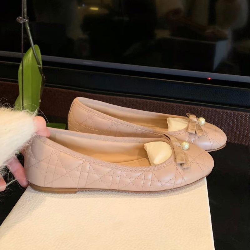 Schafslederversion~ Zarte Schleife Perle helle Mundleder Ballerinas Damen Frühling und Herbst Flats Mary Jane Schuhe
