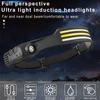1-10Pcs Tricolor LED Sensor Headlamp Built-in Battery USB Rechargeable Head Flashlight Outdoor Camping Fishing Emergency Lamp