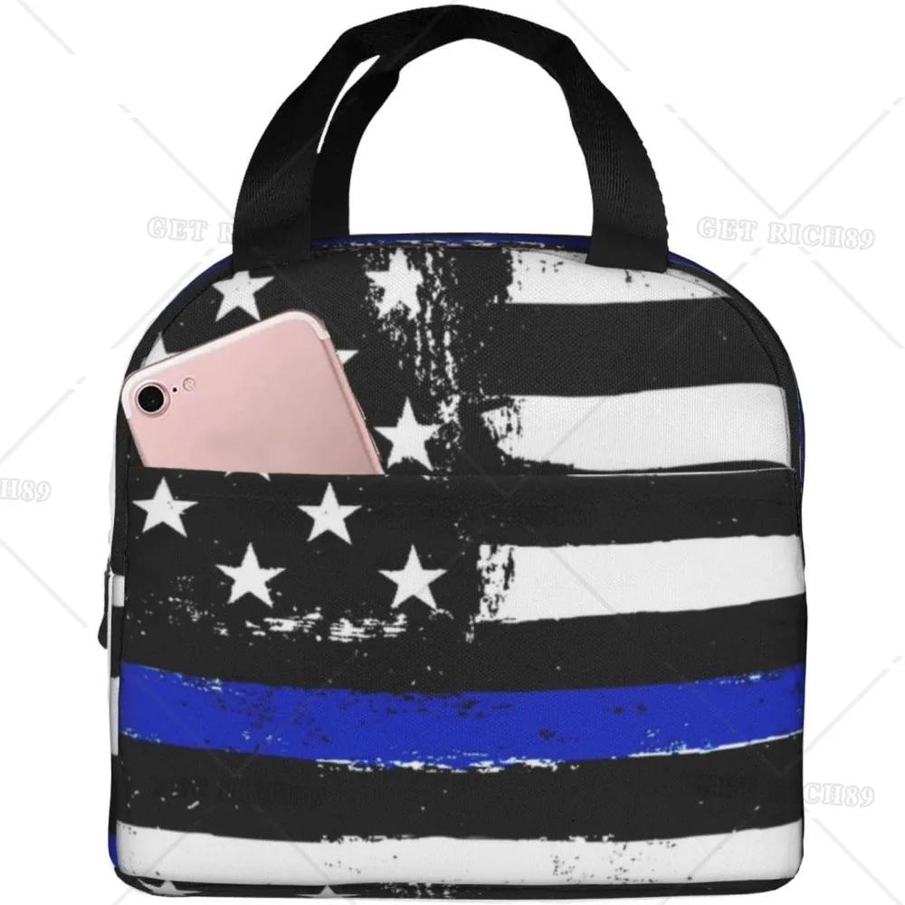American Usa Flag Lunch Tote Bag for Women Men Reusable Insulated Cooler Lunch Box Container with Pocket for Work Office Trip