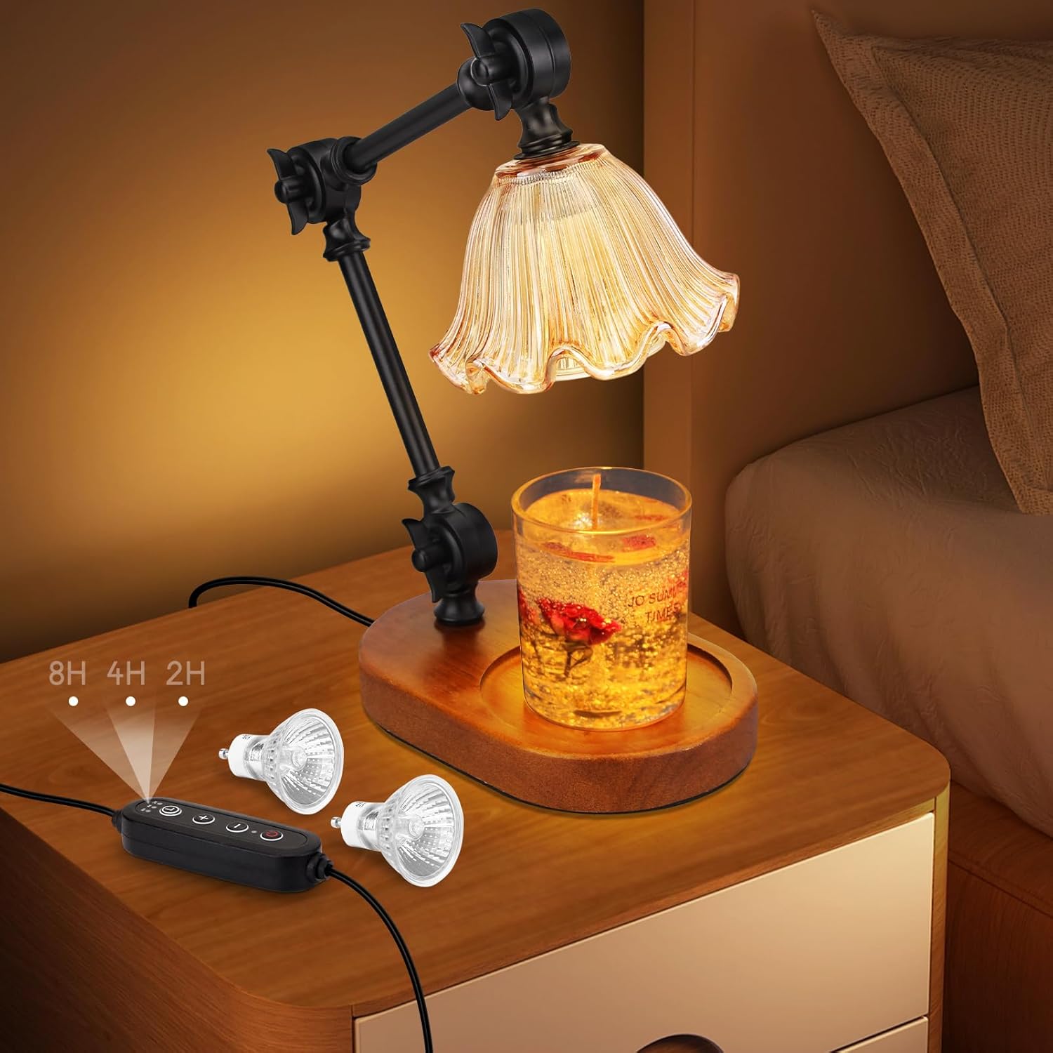 

Candle Warmer Lamp,Adjustable Height, Timer,Dimmable,Home Decor, Birthday Gifts,Wax Melts Warmer for Jar Candles with 2 Bulbs EU Pulg чёрный