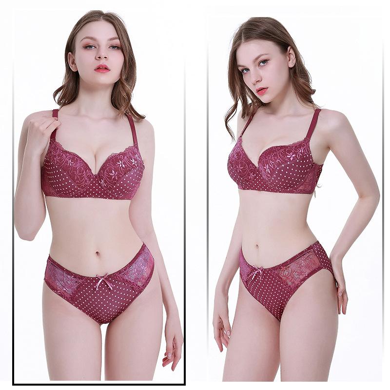 Sexy Gathering Bra Set Lace Fashion Comfortable Bra Skin-friendly Breathable Underwear