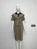 Solid Color Short Sleeve Maxi Dress with Shawl, Striped Plus Size Polo Collar Knitted Dress