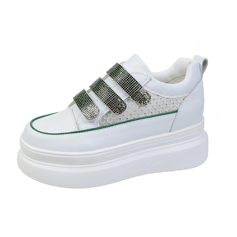 

Fashion 7.5cm Women Casual Platform Wedge Summer Hollow Mesh Shoes High Brand Crystal Hook Sping Chunky Sneaker Fashion High Heel 34 зелёный