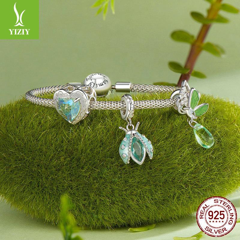 925 Silver Beads Creative Blue-Green Bird Butterfly Insect Spring Series Diy Beaded Bracelet Accessories