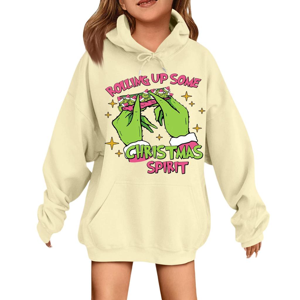 Children's Fashionable Casual Long-sleeved Loose Christmas Print Pullover Hooded Sweatshirt