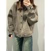 Vintage American Short Suede Jacket Women Loose Fit Casual  Fall Coat Lazy Style